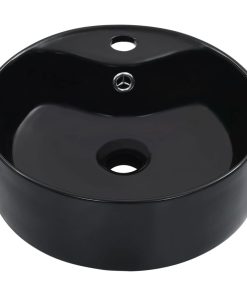 vidaXL Waschbecken mit Überlauf 36 x 13 cm Keramik Schwarz
