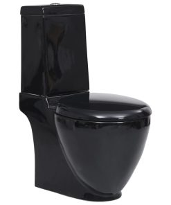 vidaXL WC Keramik-Toilette Badezimmer Rund Senkrechter Abgang Schwarz