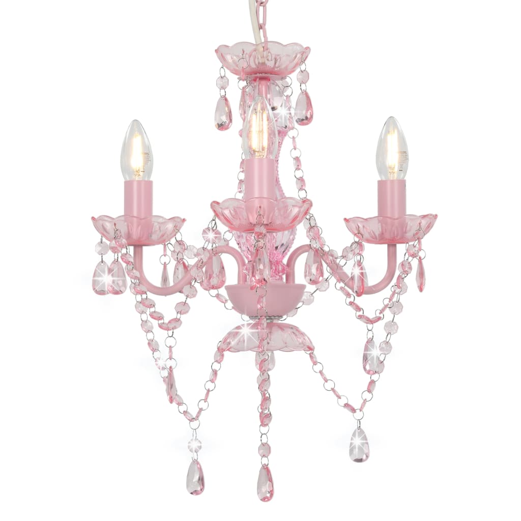 vidaXL Kronleuchter mit Perlen Rosa Rund 3×E14