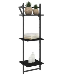 vidaXL Wandregale mit 3 Ablagen & Stangen 2 Stk. Schwarz 30x25x100 cm