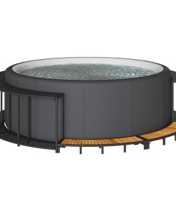 vidaXL Whirlpool-Umrandung mit Stauraum Holztreppe Schwarz Poly Rattan