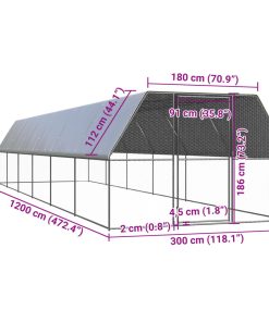 vidaXL Outdoor-Hühnerkäfig 3x12x2 m Verzinkter Stahl
