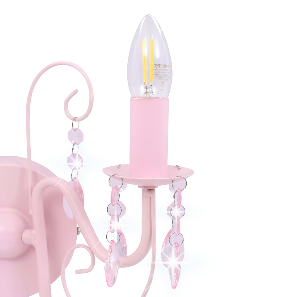 vidaXL Wandleuchte mit Perlen Rosa 2 × E14-Fassungen