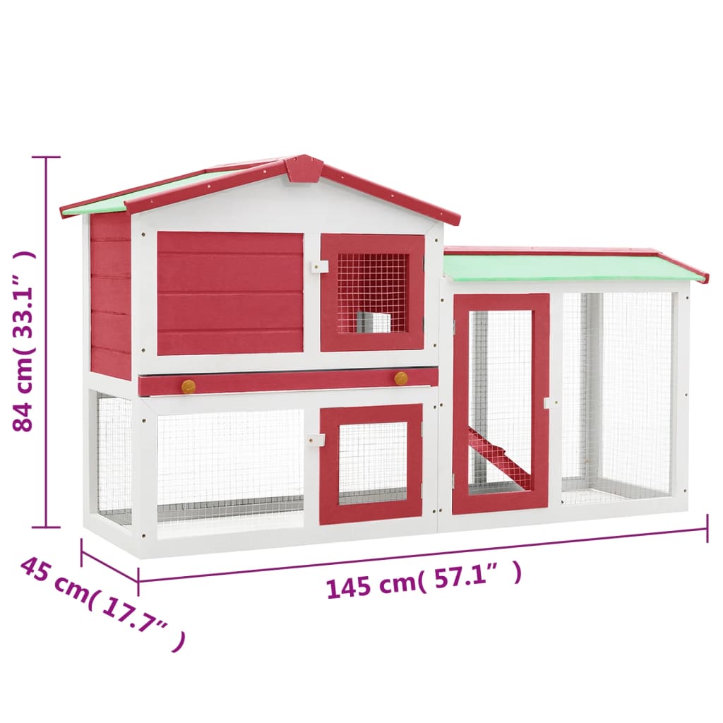 vidaXL Großer Kaninchenstall Rot und Weiß 145x45x84 cm Holz