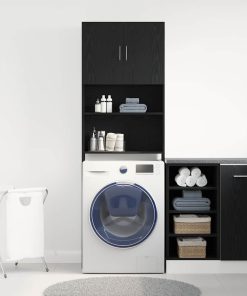 vidaXL Waschmaschinenschrank Schwarz Eichen-Optik 64x24x190 cm
