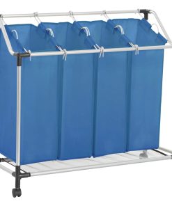 vidaXL Wäschesortierer mit 4 Taschen Blau Stahl