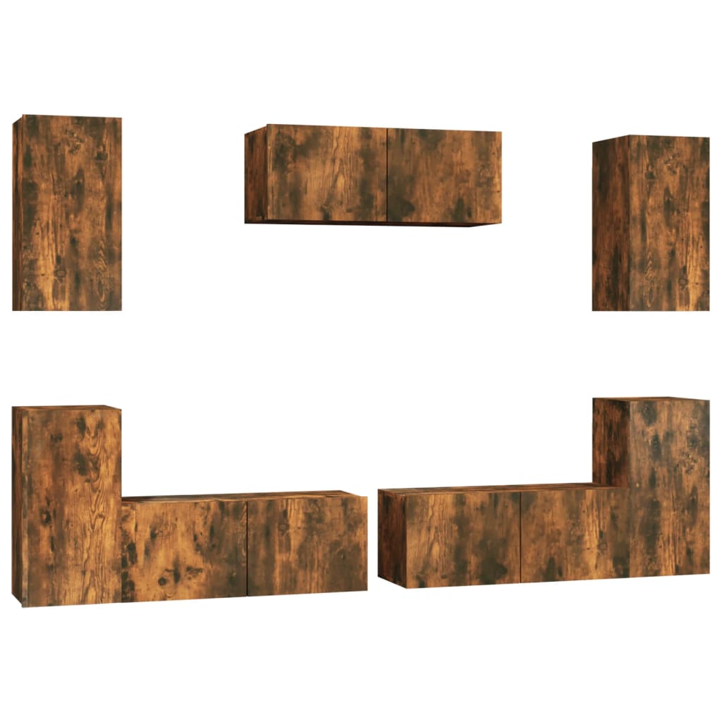 vidaXL Set de muebles de TV 7 pzas madera contrachapada roble ahumado