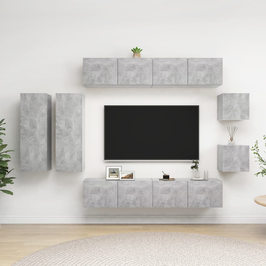 vidaXL Set muebles de salón TV 8 pzas madera ingeniería gris hormigón