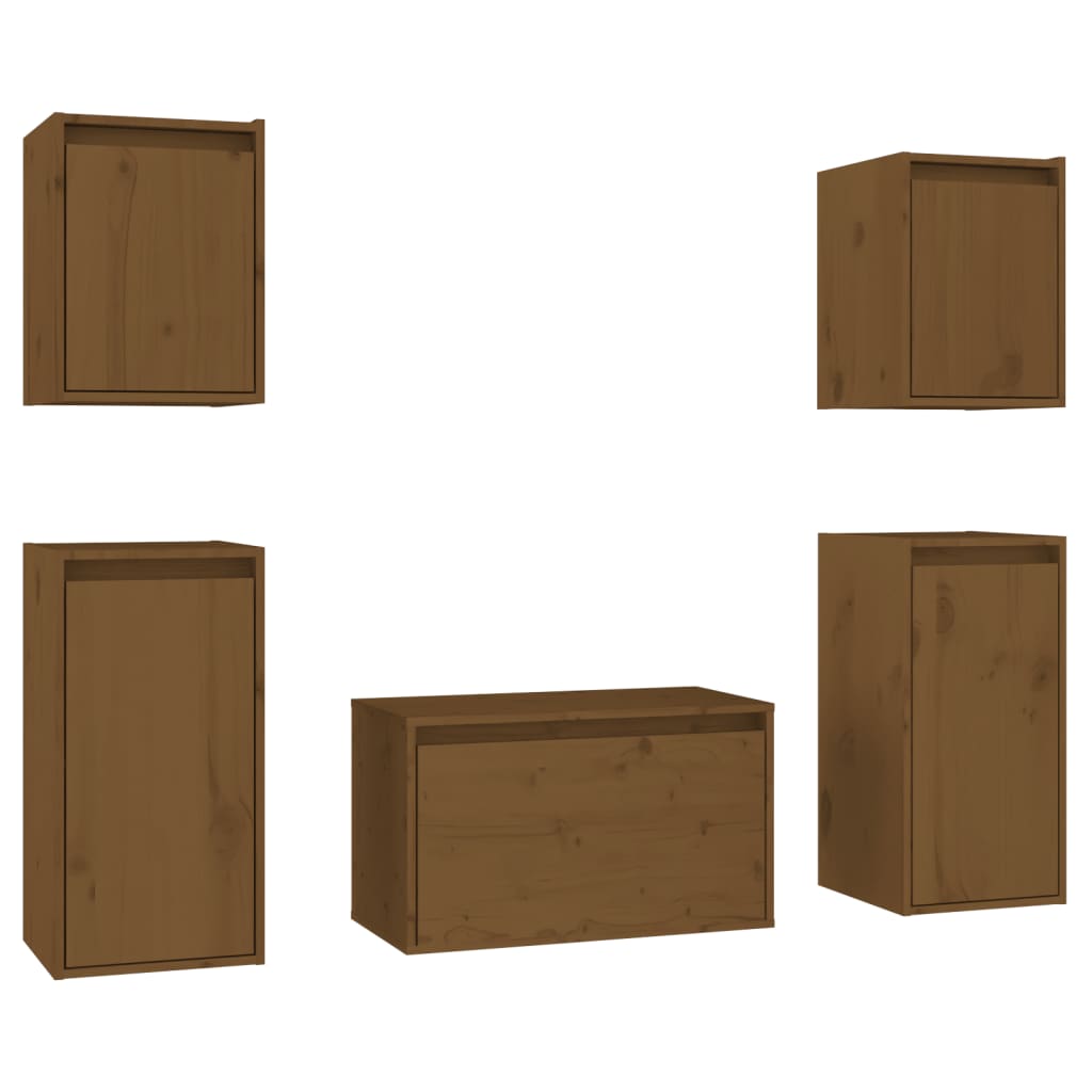 vidaXL Muebles para TV 5 piezas madera maciza de pino marrón miel