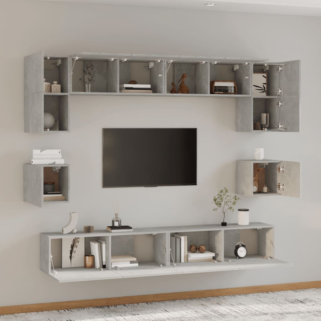 vidaXL Set de muebles de TV 8 pzas madera contrachapada gris hormigón