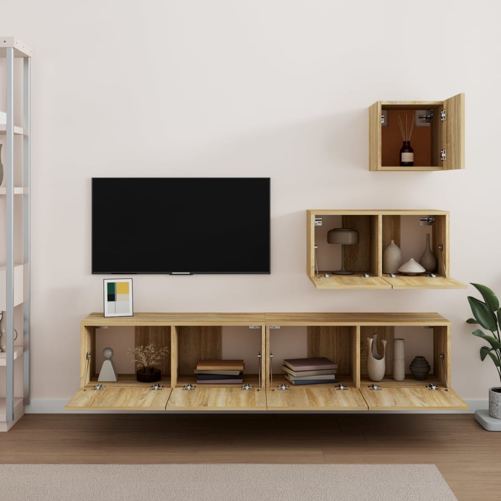 vidaXL Set de muebles para TV 4 pzas madera contrachapada roble Sonoma
