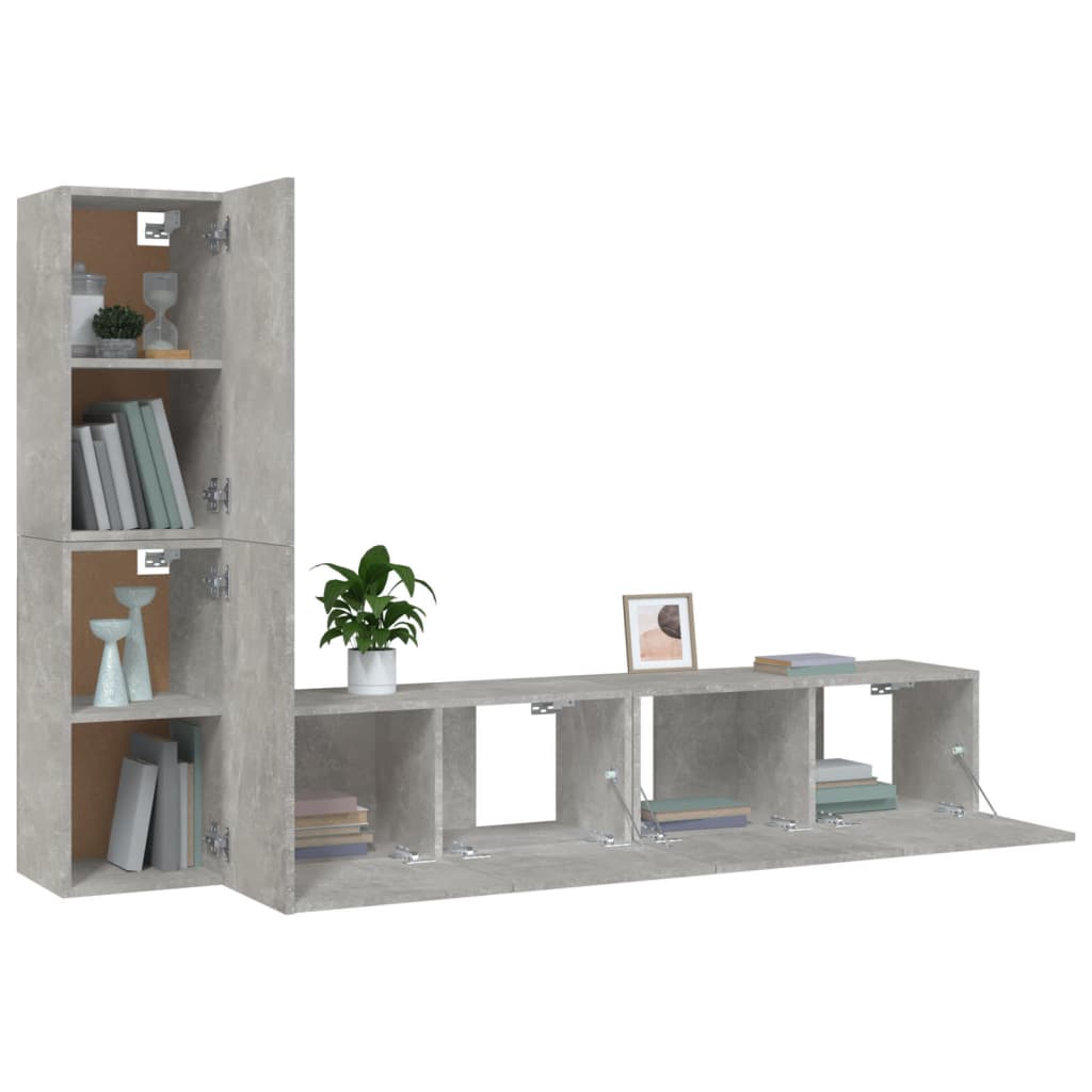 vidaXL Set de muebles de TV 4 pzas madera contrachapada gris hormigón