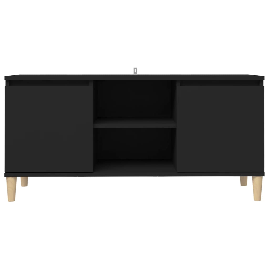 vidaXL Mueble de TV con patas de madera maciza negro 103,5x35x50 cm