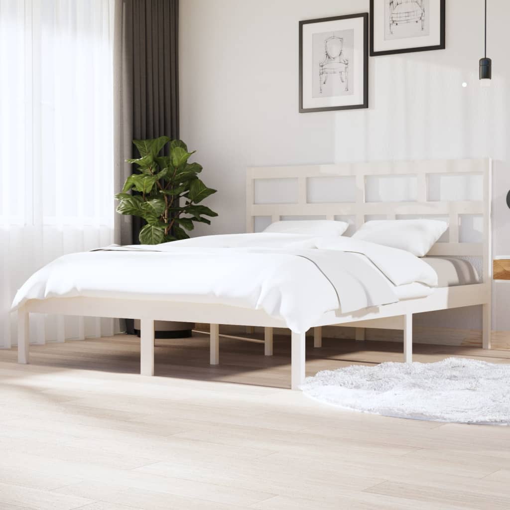 vidaXL Estructura cama de madera maciza blanca super king 180x200 cm