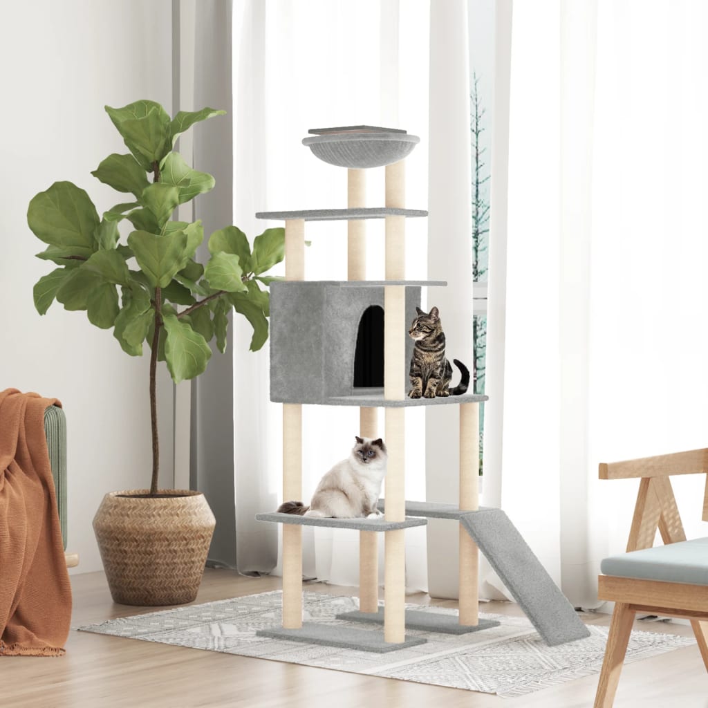 vidaXL Rascador para gatos con postes de sisal gris claro 166 cm