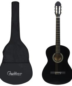 vidaXL Guitarra clásica para principiantes con funda negro 4/4 39"