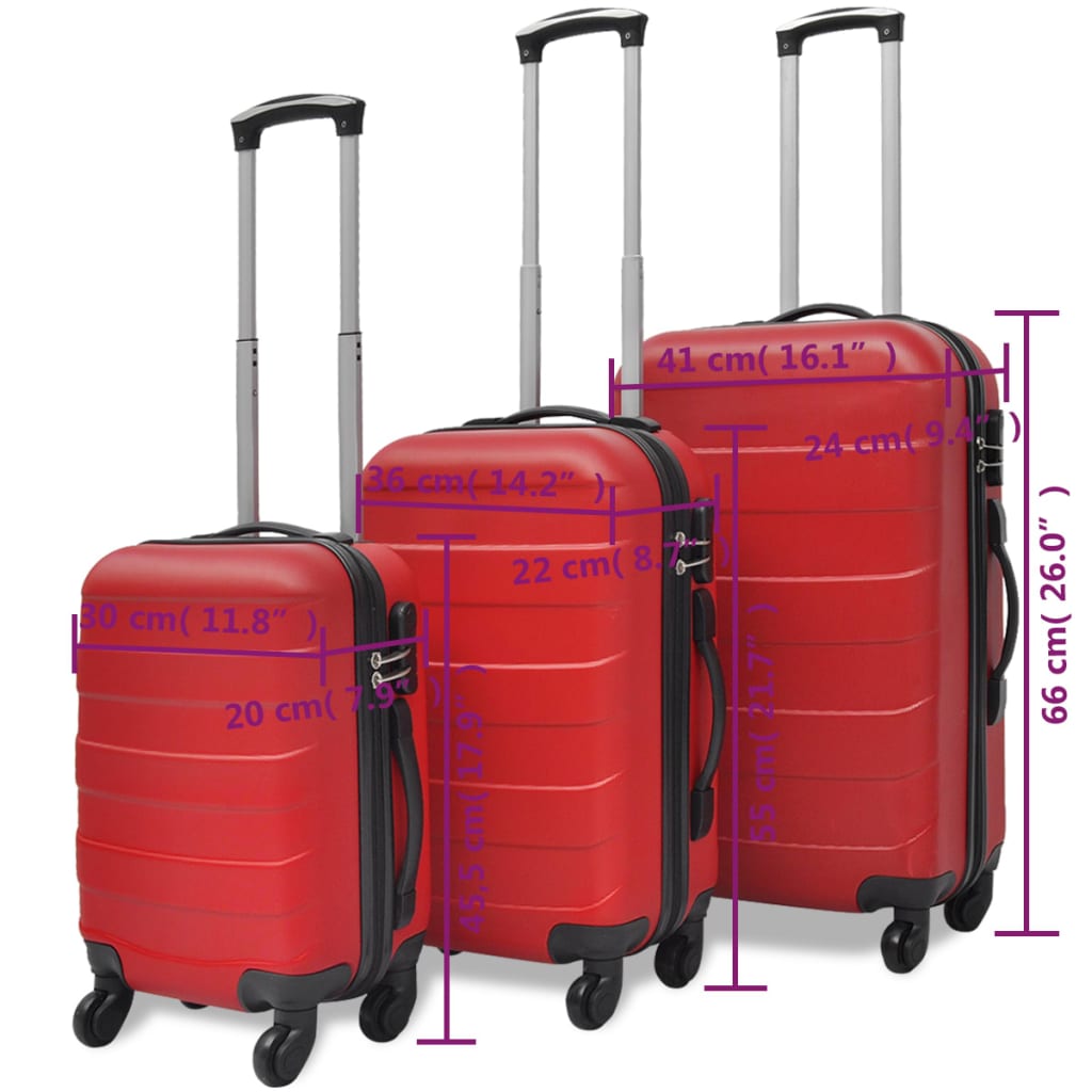 vidaXL Set Trolley Maleta Rígida Tres Uds. Rojo