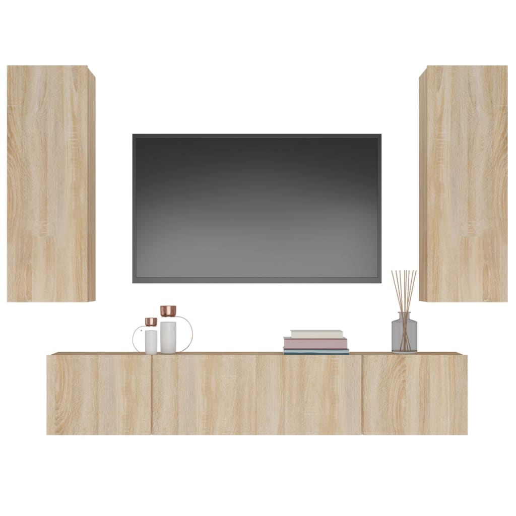 vidaXL Set de muebles para TV 4 pzas madera contrachapada roble Sonoma