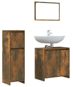 Set Mobili Da Bagno 3 Pz Rovere Fumo In Legno Multistrato
