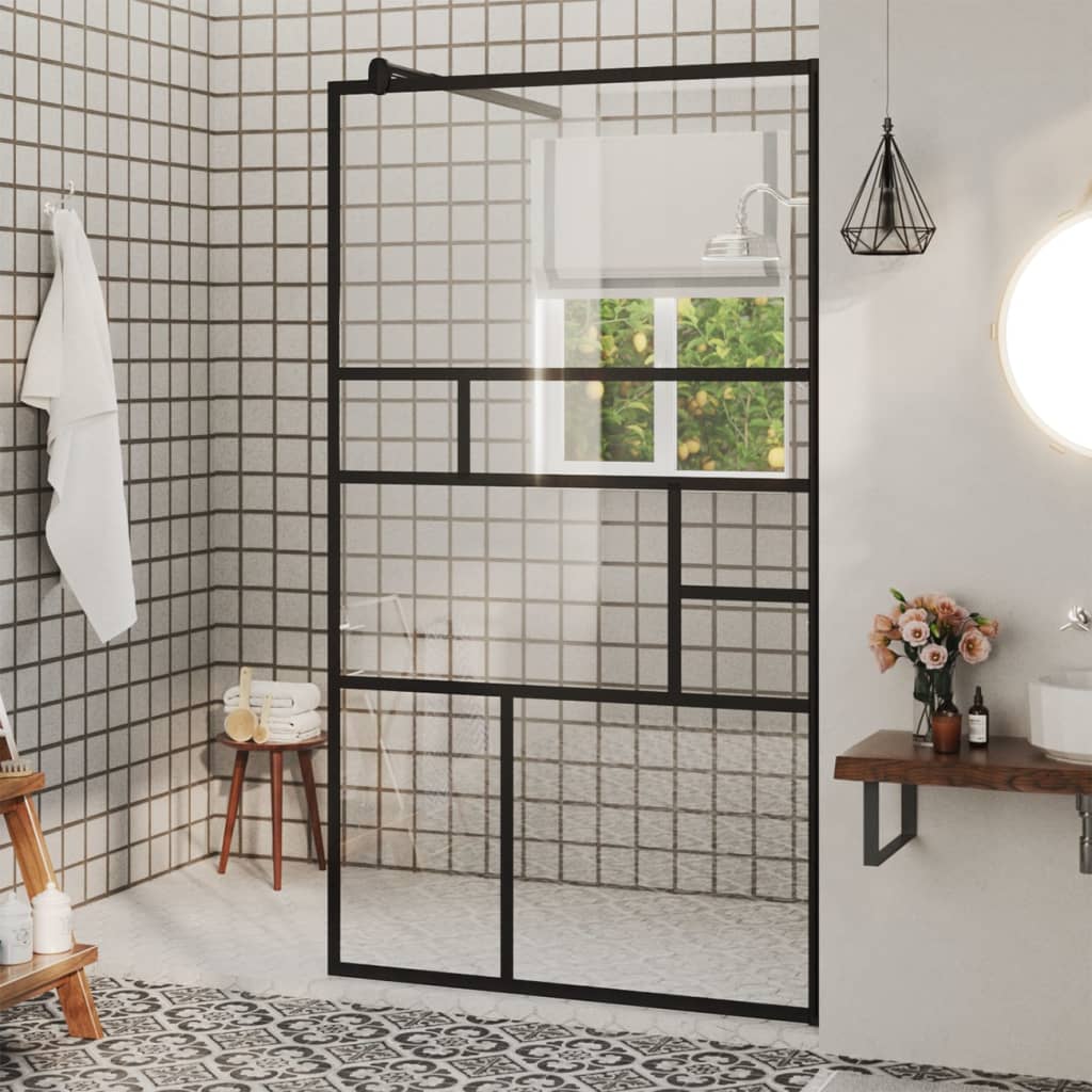 Parete Per Doccia WalK-In Vetro Trasparente Esg 90x195 Cm Nera