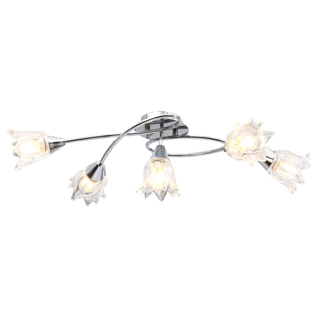 Lampadario Con Paralumi In Vetro Per 5 Lampadine E14 Tulipano
