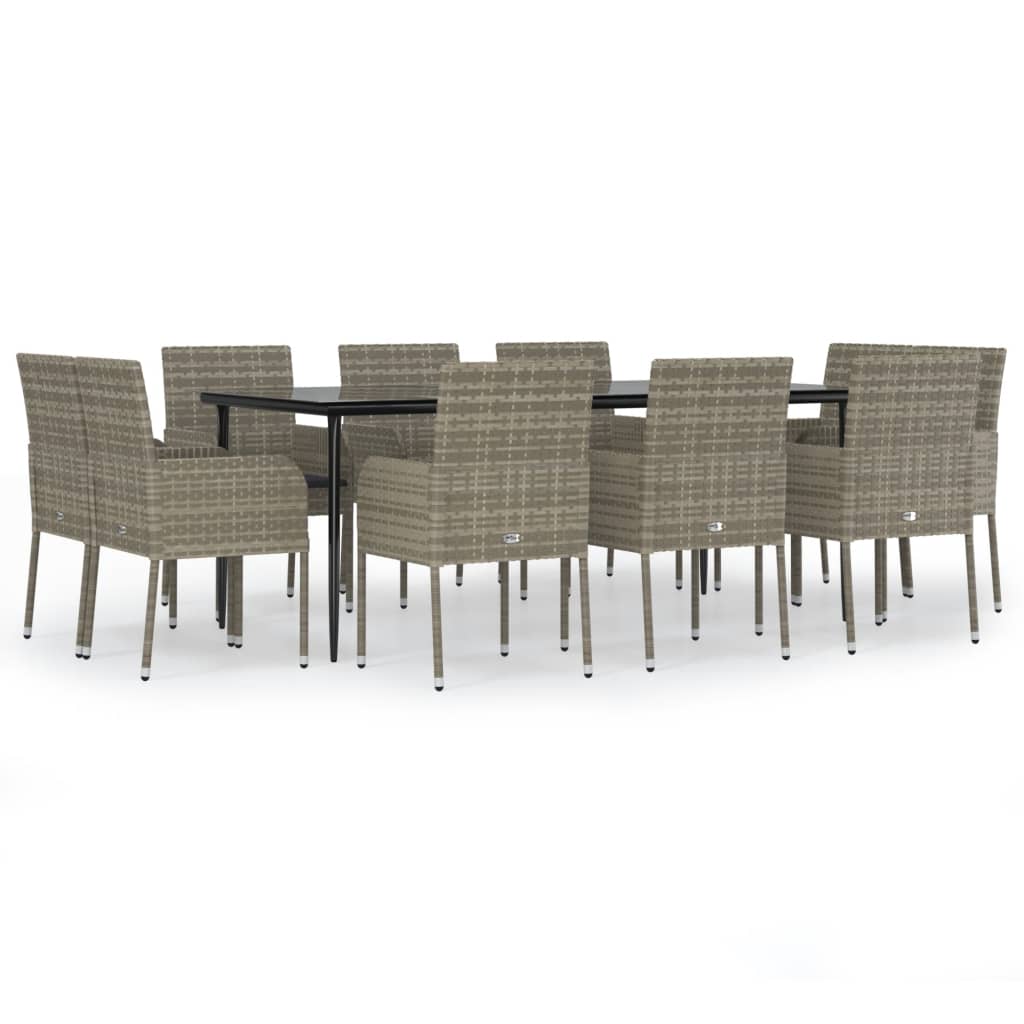 Set Mobili Giardino 11 Pz Con Cuscini Polyrattan Nero E Grigio - Image 4