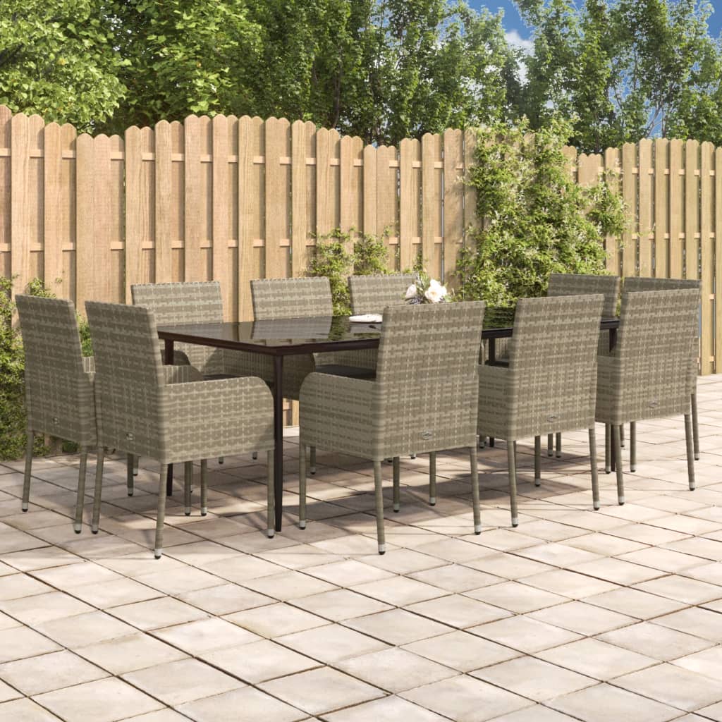 Set Mobili Giardino 11 Pz Con Cuscini Polyrattan Nero E Grigio - Image 3