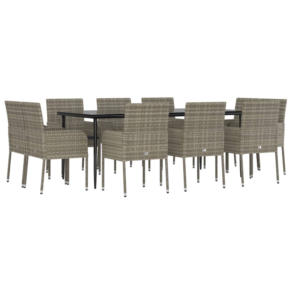 Set Mobili Giardino 11 Pz Con Cuscini Polyrattan Nero E Grigio - Image 5