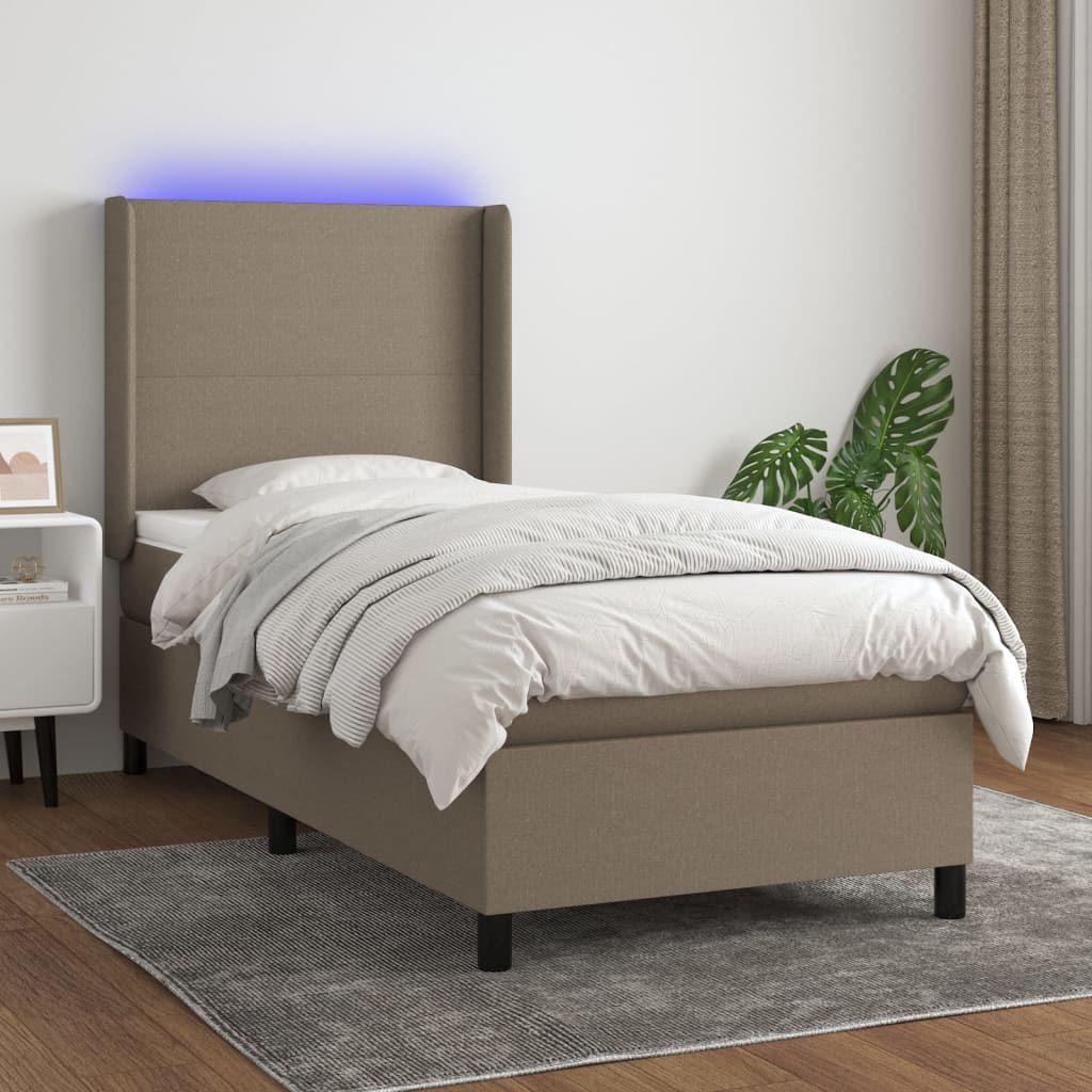 Letto A Molle Con Materasso E Led Tortora 90x200 Cm In Tessuto - Image 3