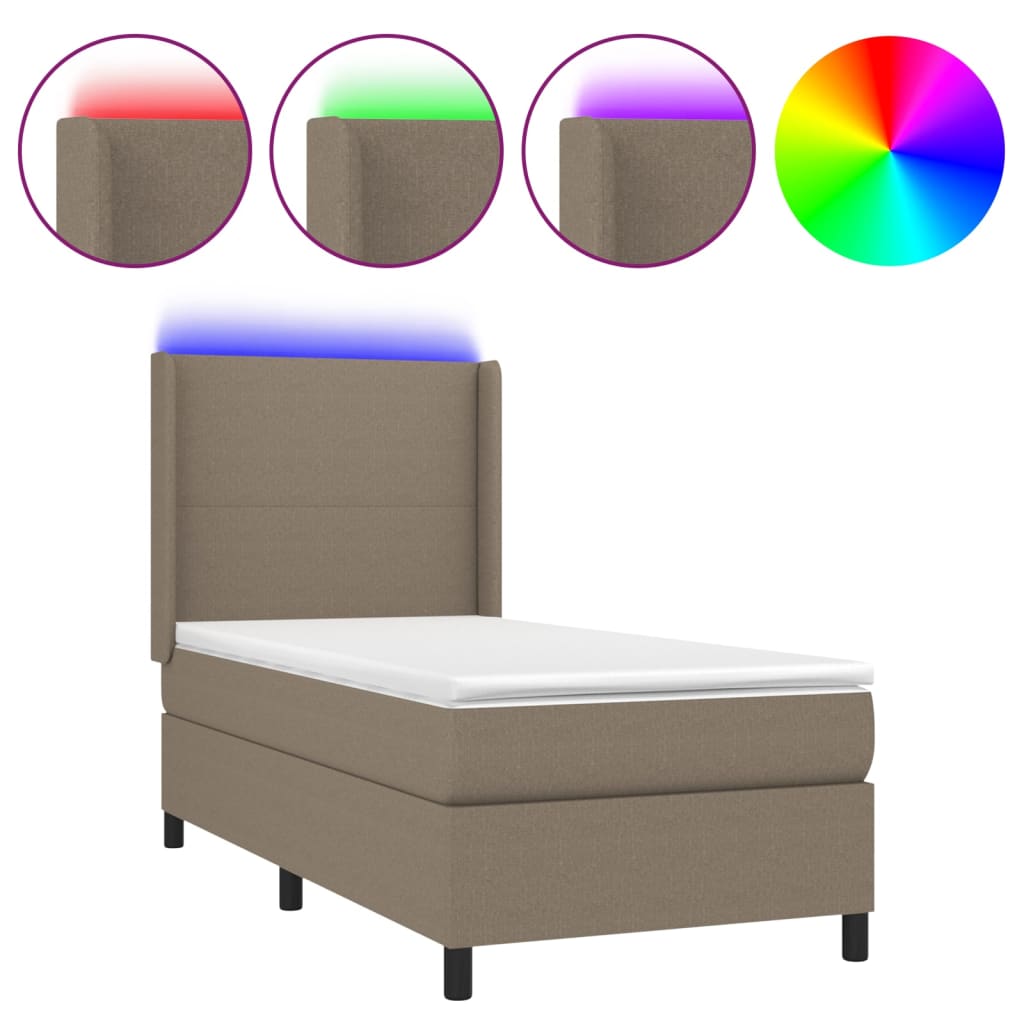 Letto A Molle Con Materasso E Led Tortora 90x200 Cm In Tessuto - Image 5