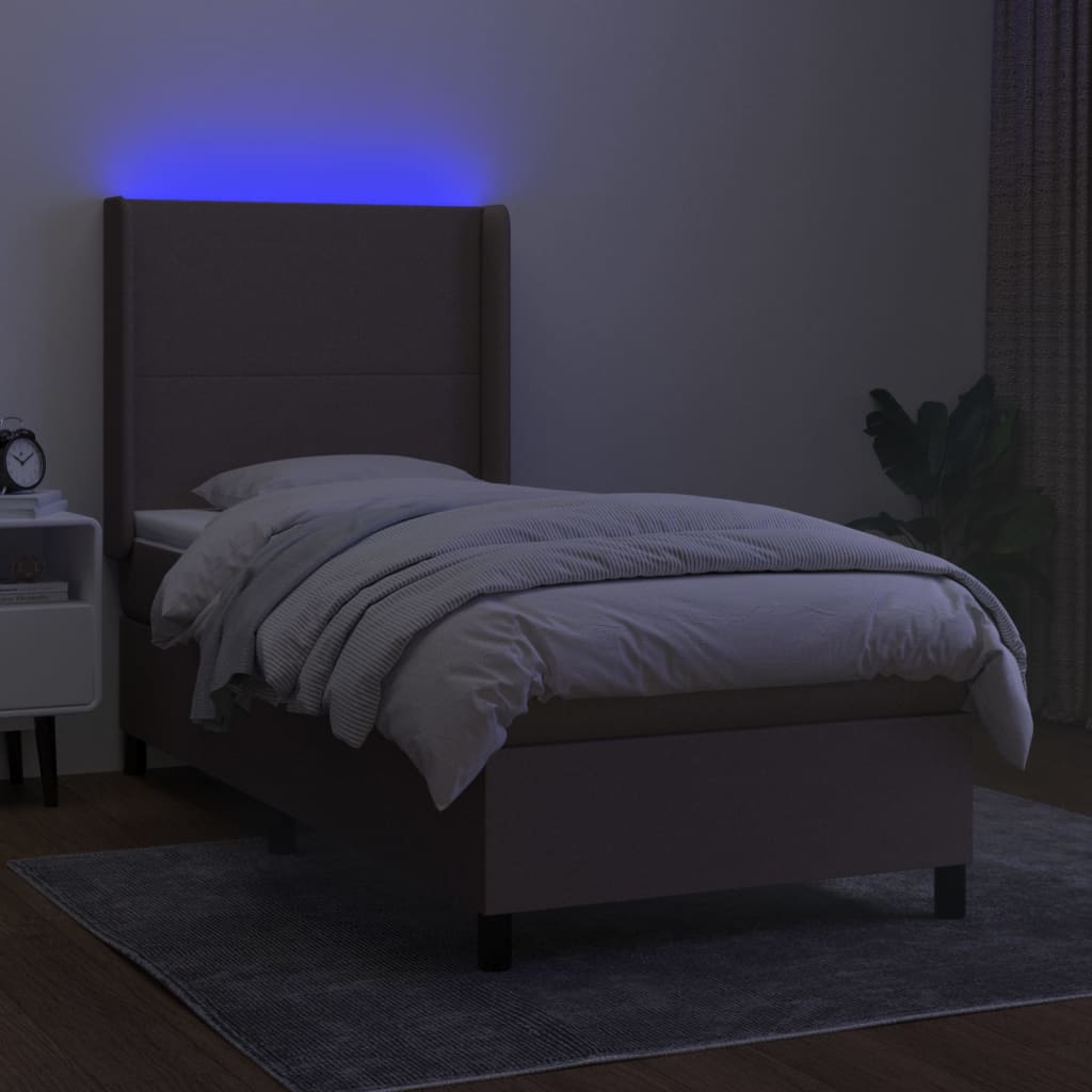 Letto A Molle Con Materasso E Led Tortora 90x200 Cm In Tessuto - Image 2