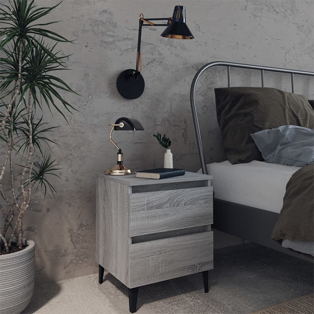 Comodini Con Gambe In Metallo 2 Pz Grigio Sonoma 40x35x50 cm