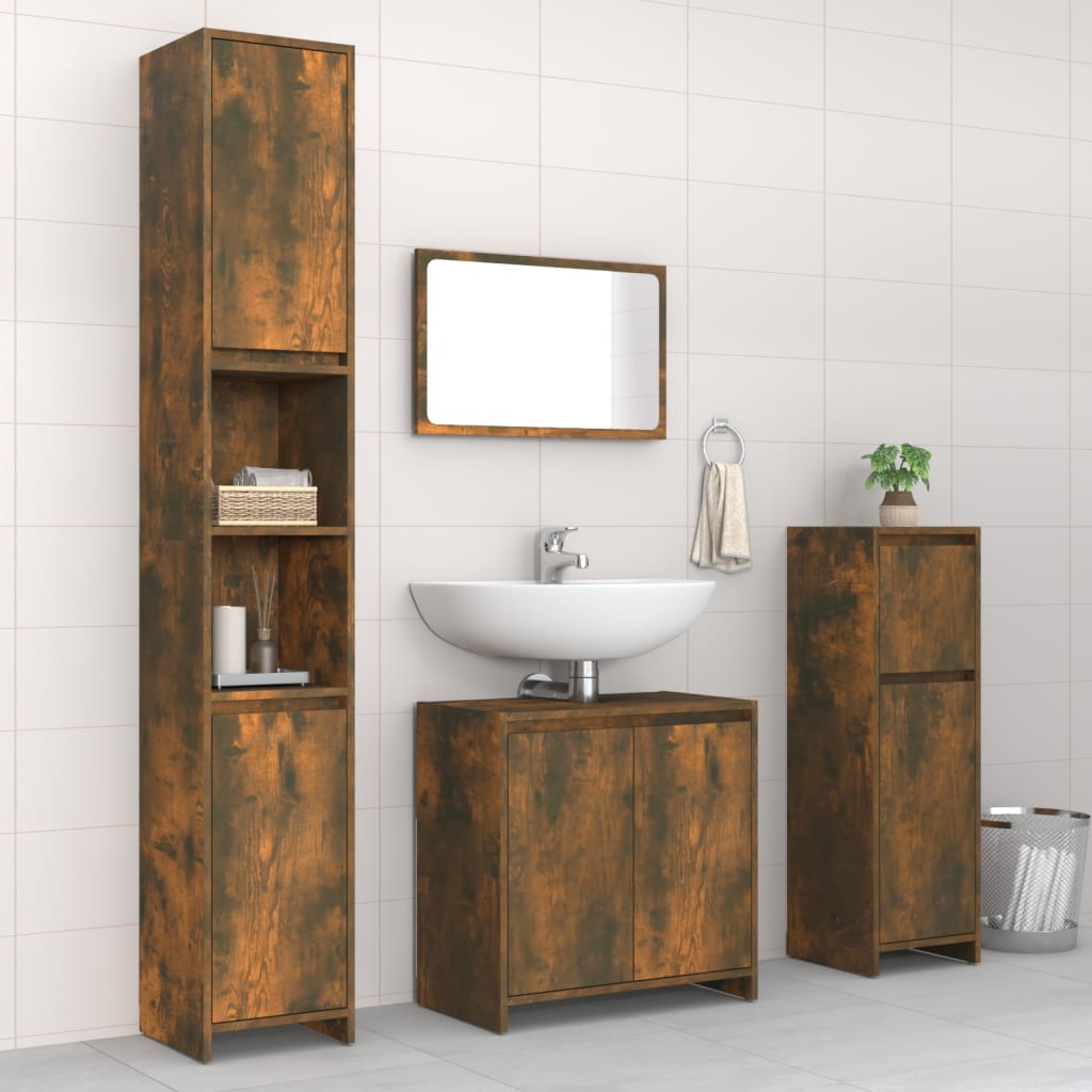 Set Mobili Da Bagno 4 Pz Rovere Fumo In Legno Multistrato