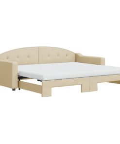 vidaXL Tagesbett Ausziehbar mit Matratzen Creme 90x200 cm Stoff