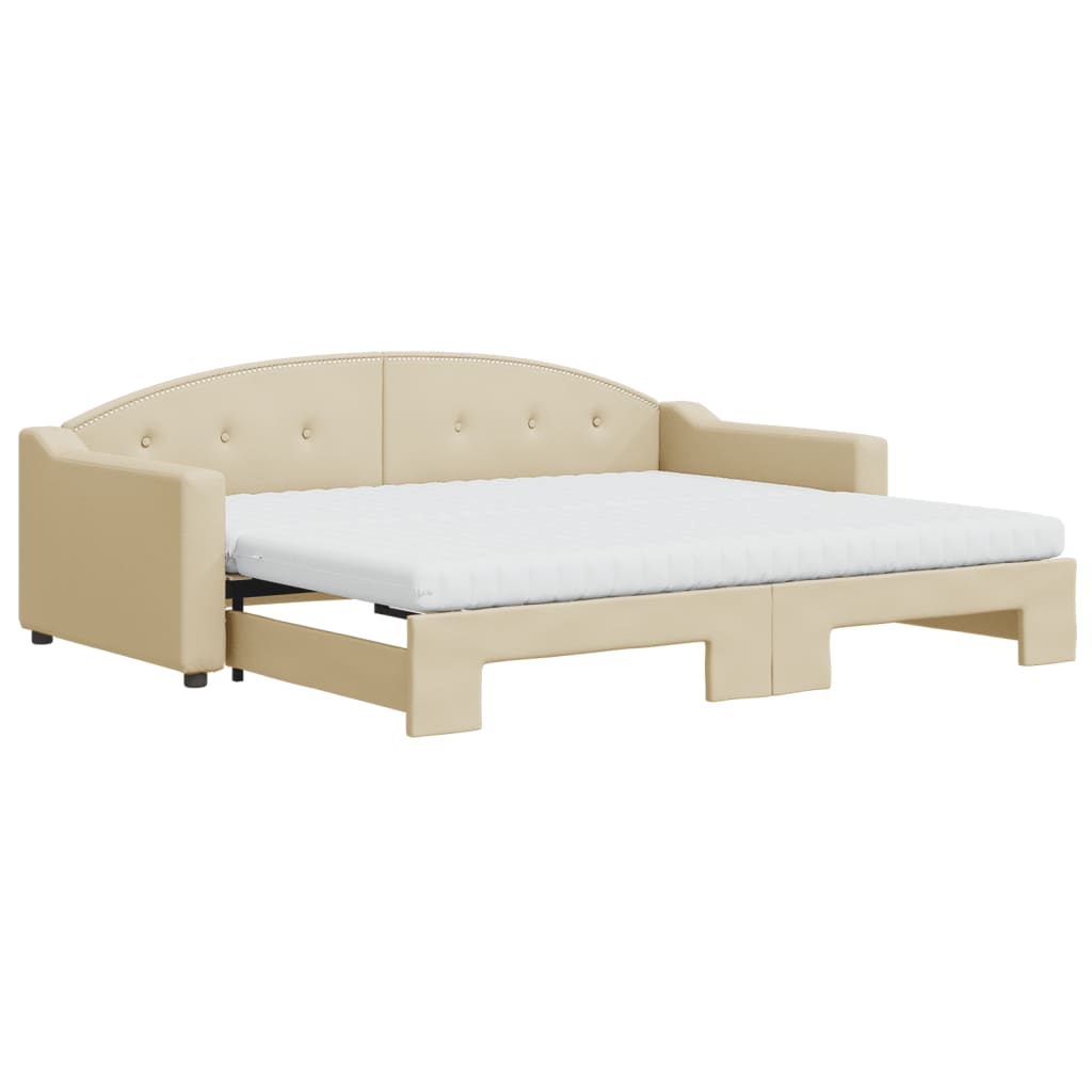 vidaXL Tagesbett Ausziehbar mit Matratzen Creme 90x200 cm Stoff