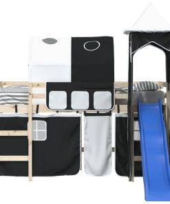 vidaXL Vorhänge für Hochbett mit Tunnel und Turm Weiß und Schwarz
