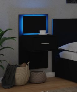 vidaXL Wand-Nachttisch mit LED-Leuchten Schwarz