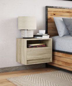 vidaXL Wand-Nachttisch mit LED-Leuchten Sonoma-Eiche
