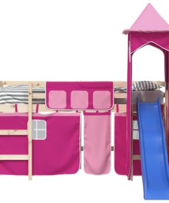vidaXL Vorhänge für Hochbett mit Turm Rosa Polyester