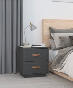  vidaXL Nachttische 2 Stk. Grau 40x34x45 cm Massivholz Kiefer