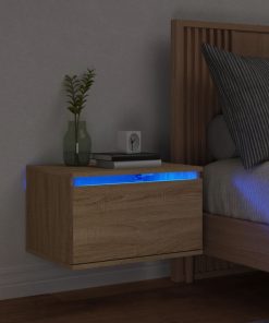 vidaXL Wand-Nachttisch mit LED-Leuchten Sonoma-Eiche