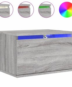 vidaXL Wand-Nachttisch mit LED-Leuchten Grau Sonoma
