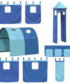 vidaXL Vorhänge für Hochbett mit Tunnel und Turm Blau
