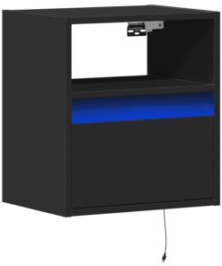 vidaXL Wand-Nachttisch mit LED-Leuchten Schwarz