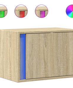 vidaXL Wand-Nachttisch mit LED-Leuchten Sonoma-Eiche