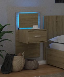vidaXL Wand-Nachttisch mit LED-Leuchten Sonoma-Eiche