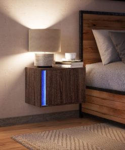 vidaXL Wand-Nachttisch mit LED-Leuchten Braun Eichen-Optik