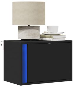vidaXL Wand-Nachttisch mit LED-Leuchten Schwarz