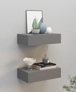 vidaXL Wandregale mit Schubladen 2 Stk. Grau 40x23,5x10 cm MDF