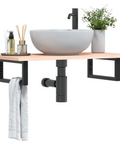 vidaXL Waschtischplatte mit Halterung Stahl und Massivholz Eiche